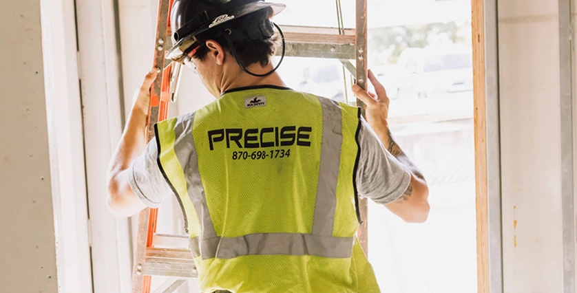 Precise contractor positioning a ladder